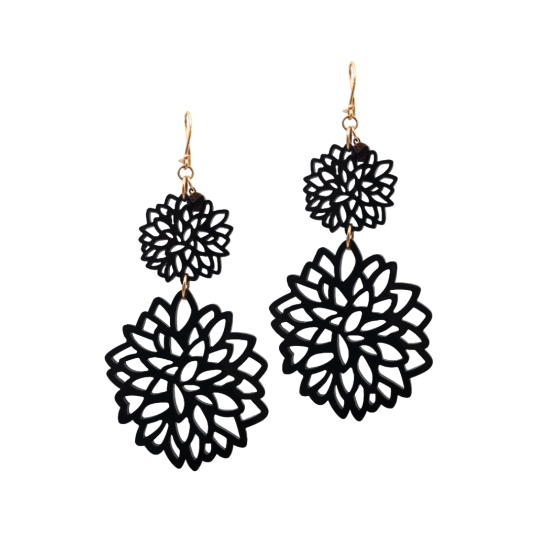 TWO DAHLIAS BLACK EARRINGS