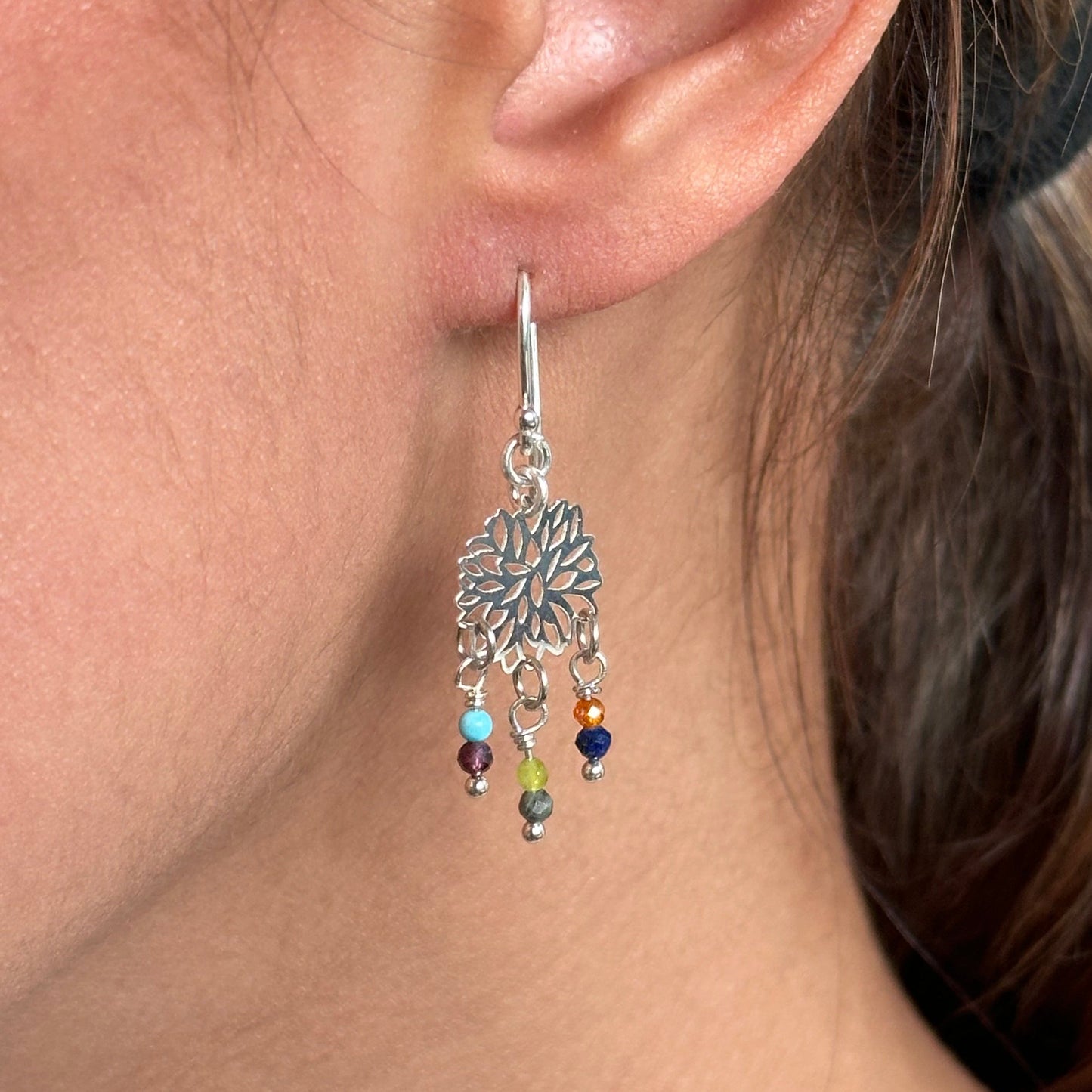 MINI DALIA SILVER EARRING WITH NATURAL BEADS