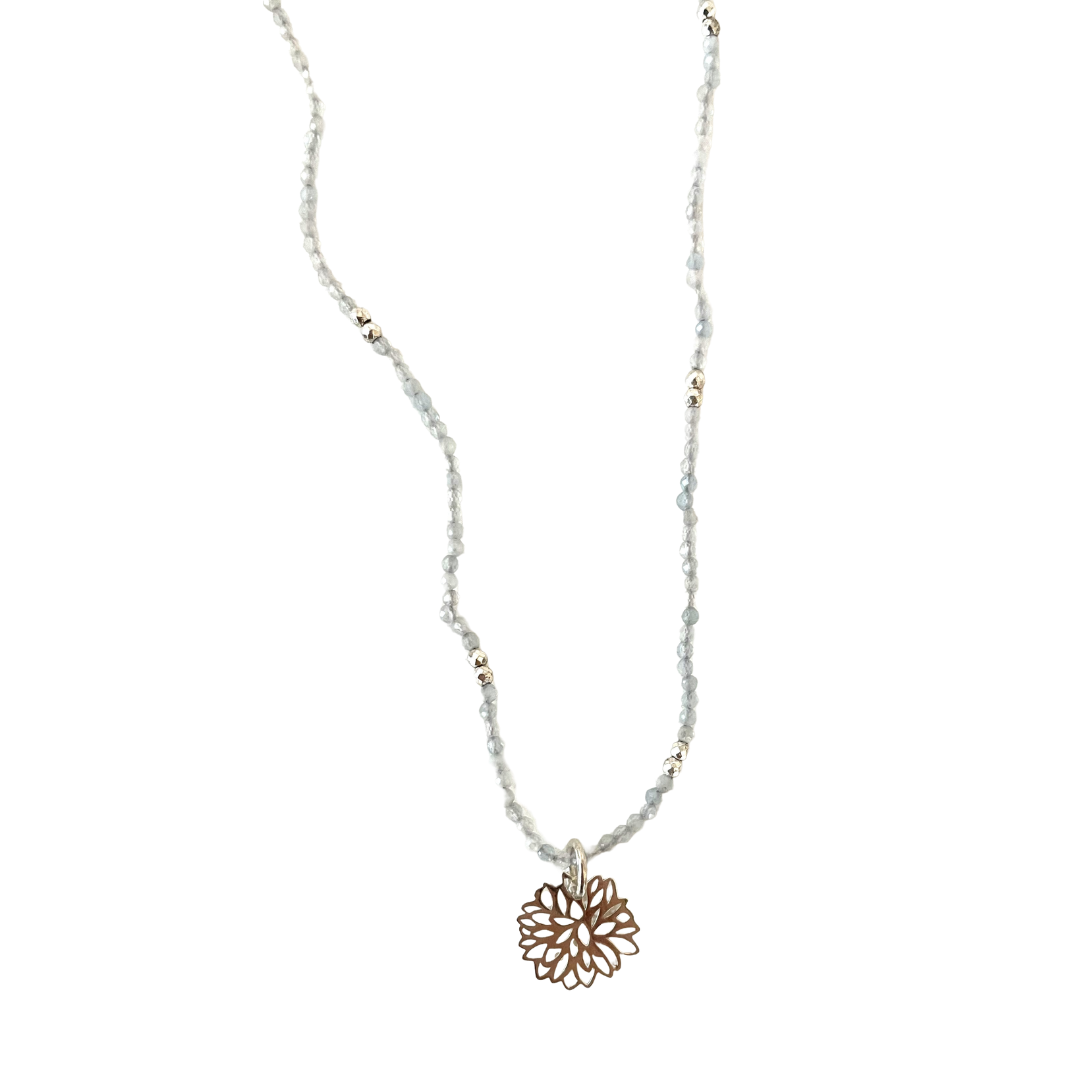MINI DAHLIA SILVER PENDANT WITH NATURAL BEADS