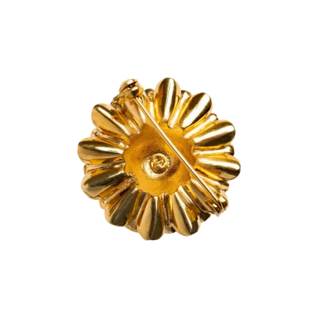 OPEN DAHLIA BROOCH 32MM GOLD PLATED