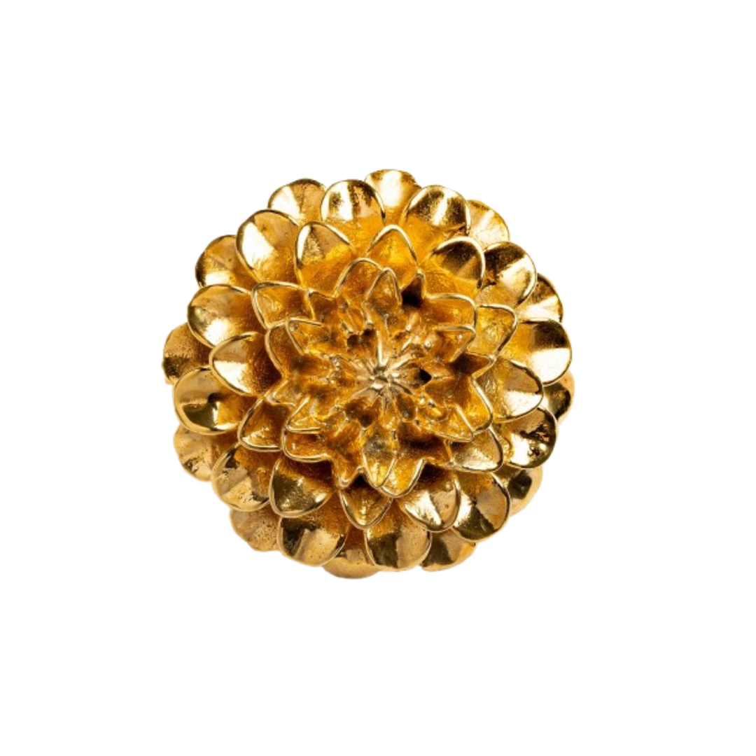 OPEN DAHLIA BROOCH 32MM GOLD PLATED