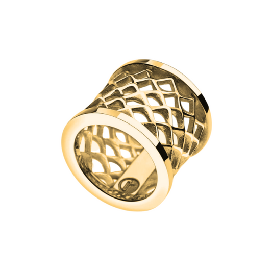 GOLD PLATED LATTICE CYLINDER RING