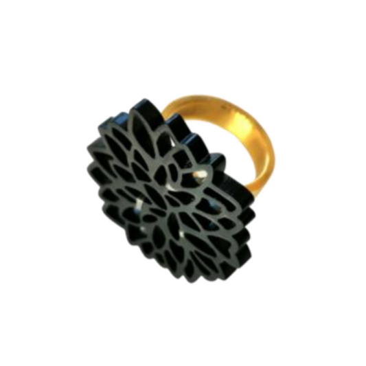 LARGE BLACK DALIA RING