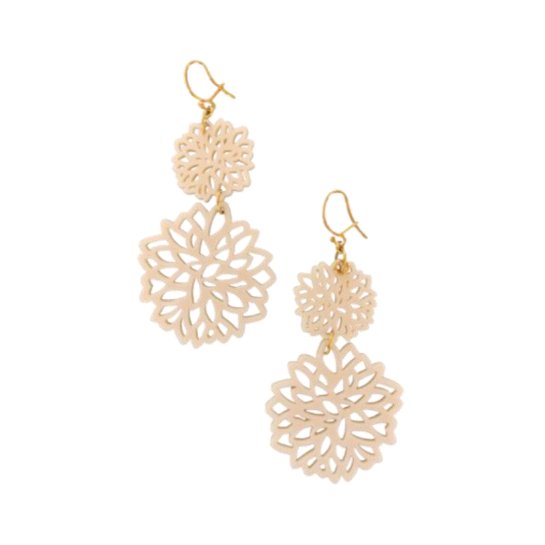 TWO IVORY DAHLIAS EARRINGS