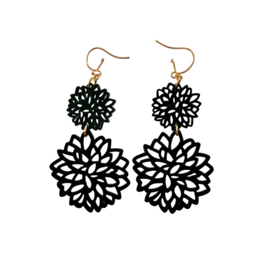 TWO DAHLIAS BLACK EARRINGS