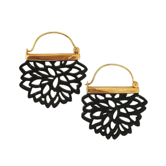 LARGE BLACK HALF DALIA EARRINGS